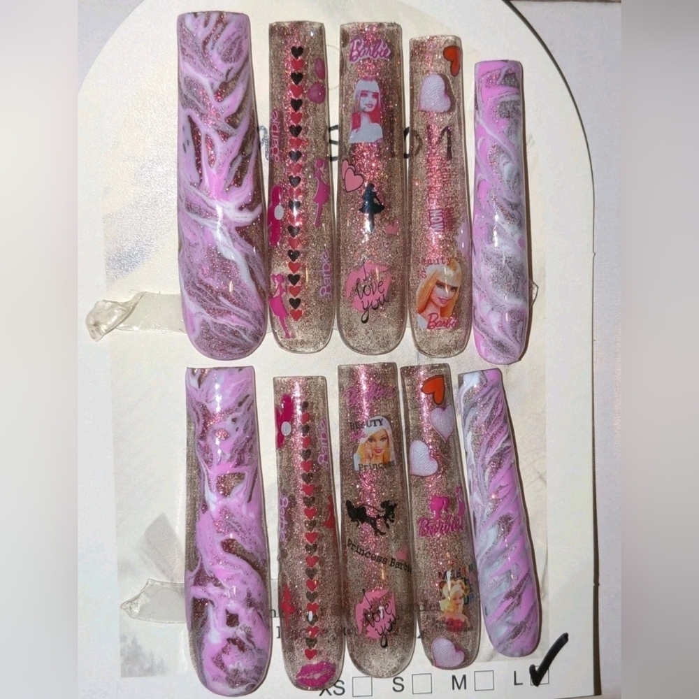 Hand crafted custom 10pc acrylic press on nails sz large 3Xl Length